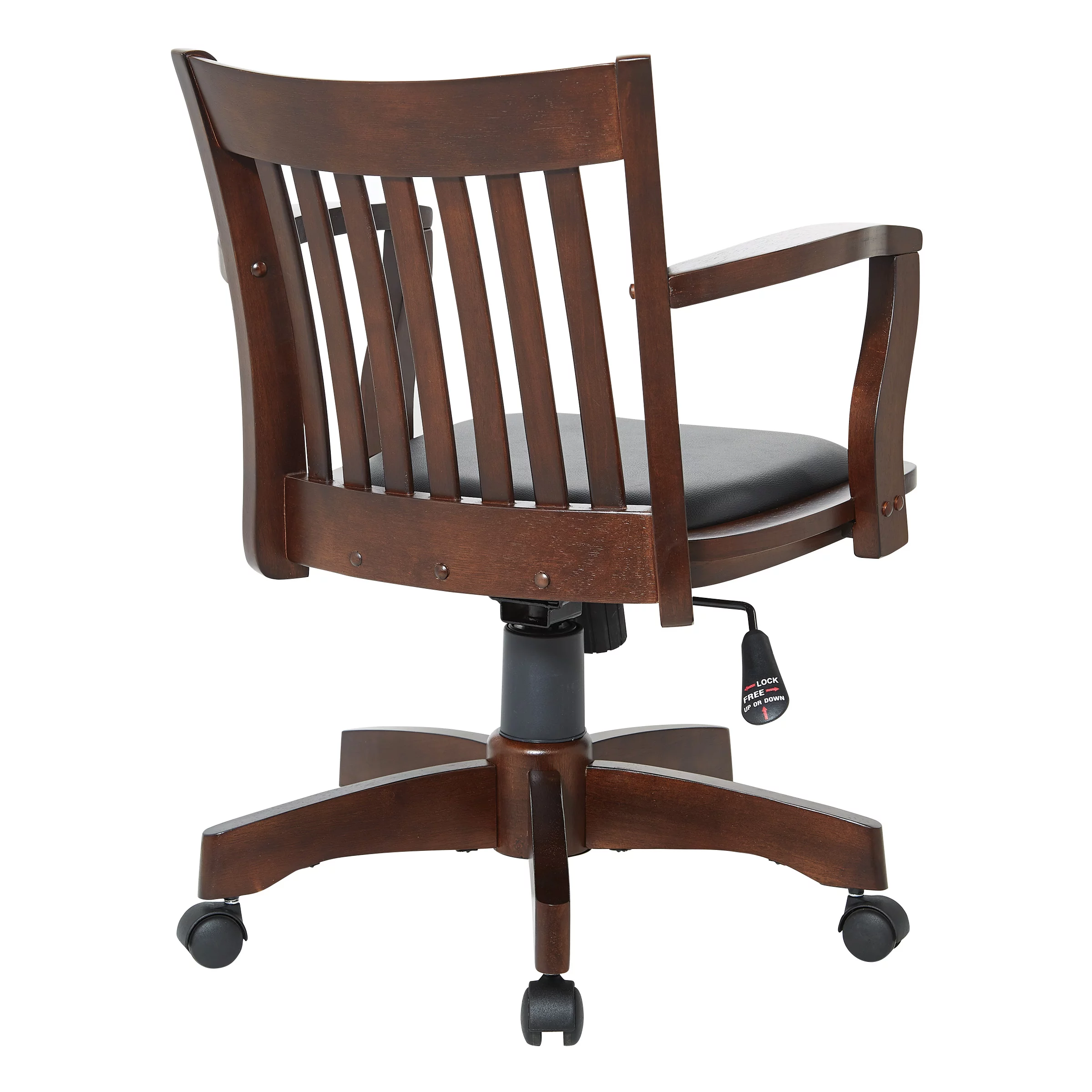 OSP Home Furnishings Deluxe Wood Bankers Chair with Vinyl Padded Seat in Espresso Finish and Black Vinyl Fabric