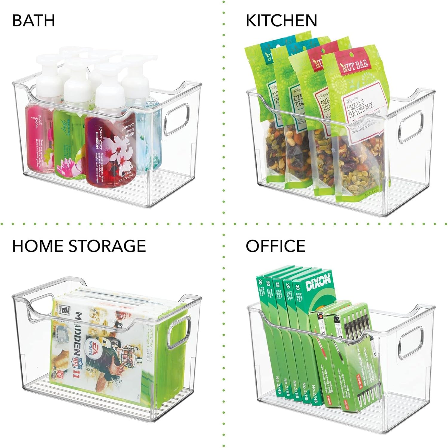 mDesign Plastic Rectangular Stackable Long Storage Container, Side Dip Organizer Bin w/Handles for Office, Filing Cabinet, Shelf, Desk