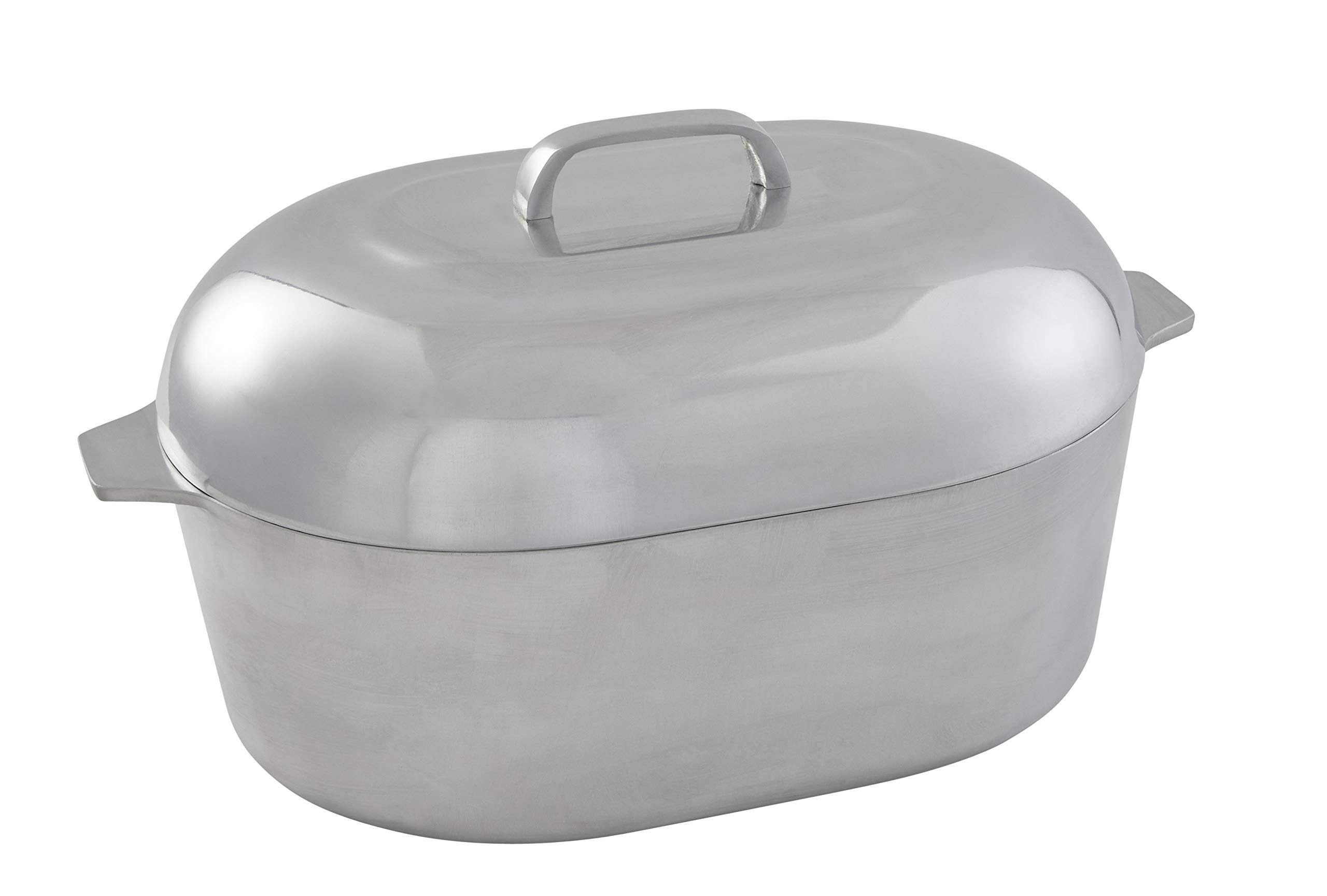 Imusa USA 18 inch Heavy Duty Cajun Oval Aluminum Roaster, Silver