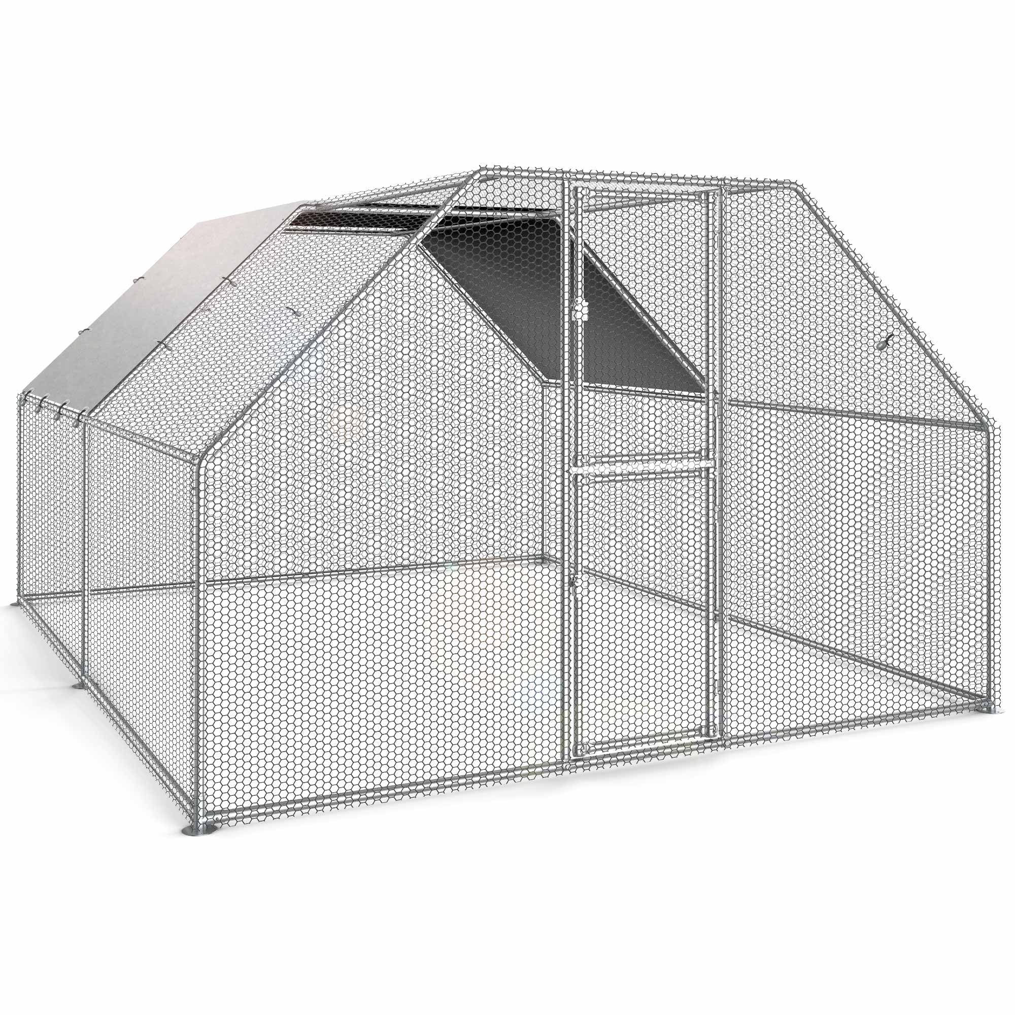 Dextrus Chicken Run Coop 13.1 x 9.8 x 6.4 ft Large Metal Chicken Coop Spire Shaped, Walk-in Hen Cage
