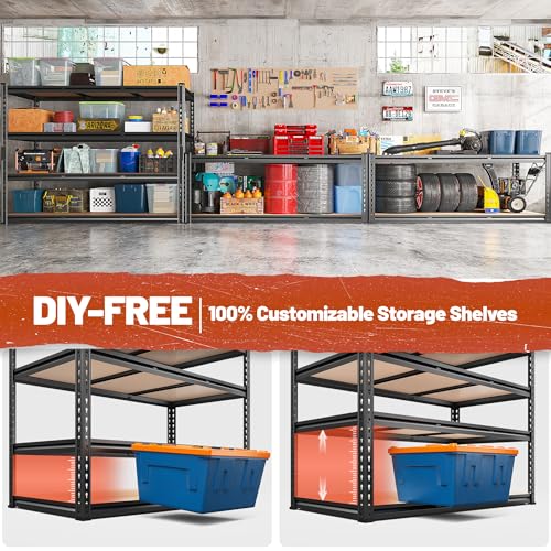 REIBII 48" W Garage Shelving Heavy Duty 3020LBS Storage Shelves 5 Tier Heavy Duty Shelving Adjustable Garage Shelves for Basement, Warehouse