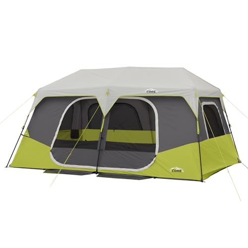 CORE Instant Cabin Tents | 6 Person / 9 Person / 10 Person / 12 Person Family Cabin Multi Room Pop Up Tents Car Camping | Included Storage Pockets