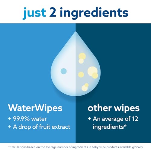 WaterWipes Plastic-Free Original Baby Wipes, 99.9% Water Based Wipes, Unscented & Hypoallergenic for Sensitive Skin, 60 Count (Pack of 12)