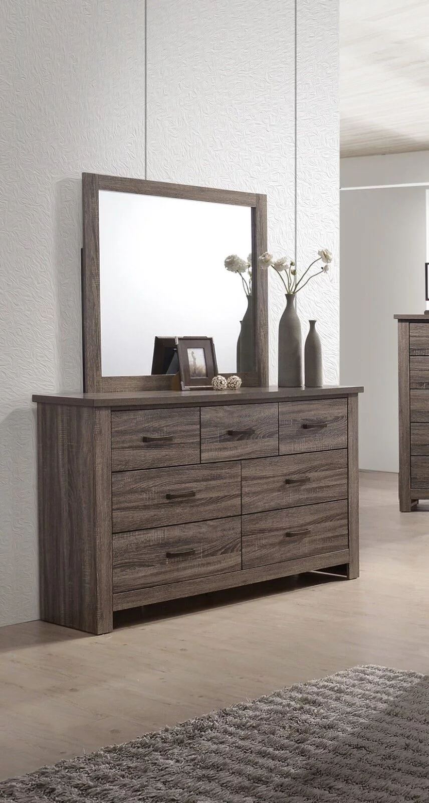 Transitional Elegant Wooden 4pc Bedroom Set Eastern King Size Bed w Drawers Dresser Mirror Nightstand Bedroom Furniture