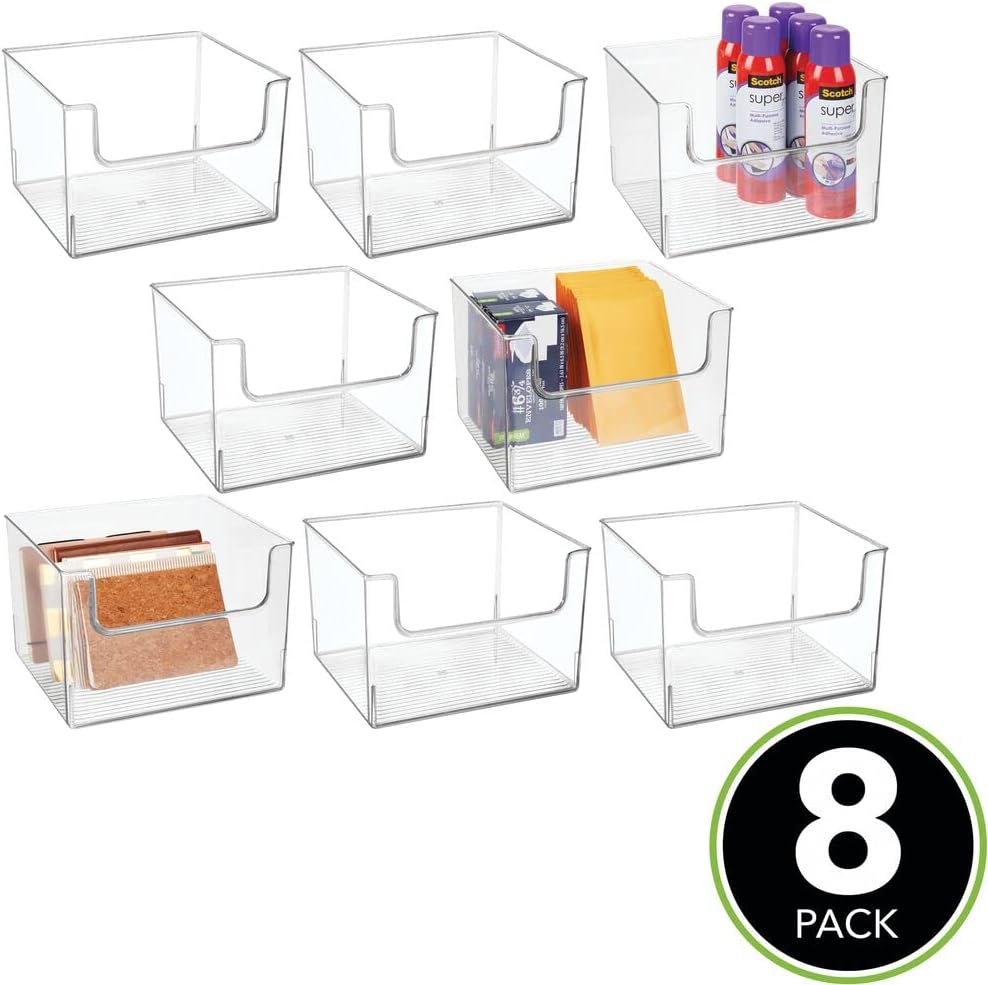 mDesign Modern Plastic Open Front Dip Storage Organizer Bin Basket for Home Office Organization - Shelf, Cubby, Cabinet