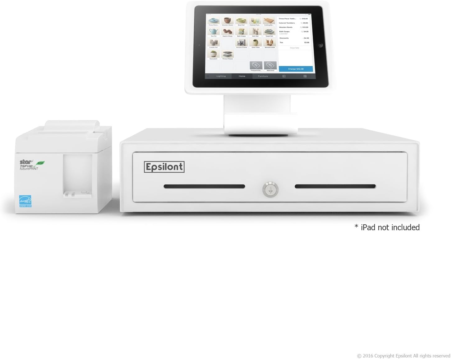 Star Micronics TSP143III USB Receipt Printer, Stand for 10.2” & 10.5” iPads, and Epsilont Cash Drawer Compatible with Square