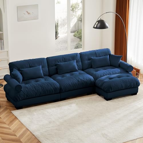 130" Modular Sectional Sofa,Velvet Upholstered Couches for Living Room,3 Seater Green Sofa Couch with Movable Ottoman