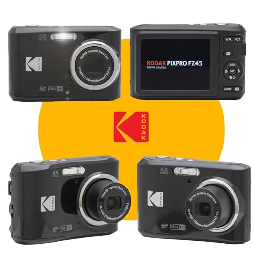 KODAK PIXPRO FZ45 16MP Digital Camera with 4X Optical Zoom 27mm Wide Angle and 2.7" LCD Screen Bundle with 32GB SD Memory Card, AA Batteries (4 Pack)