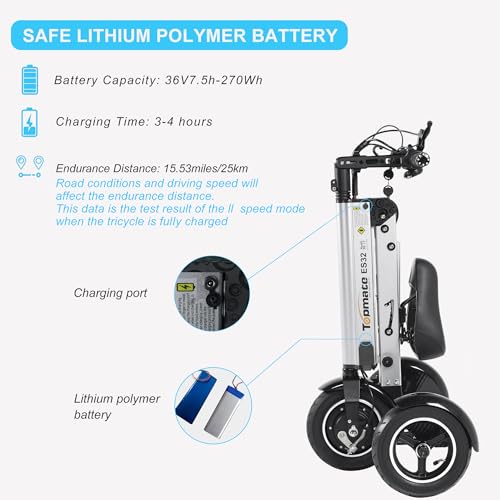 TopMate ES32 Electric Scooter 3 Wheels Foldable Trike with Seat for Adults, Light Weight with Reverse Function and Key Switch
