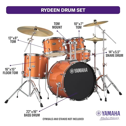 Yamaha Rydeen 5pc Shell Pack with 22" Bass Drum, Mellow Yellow