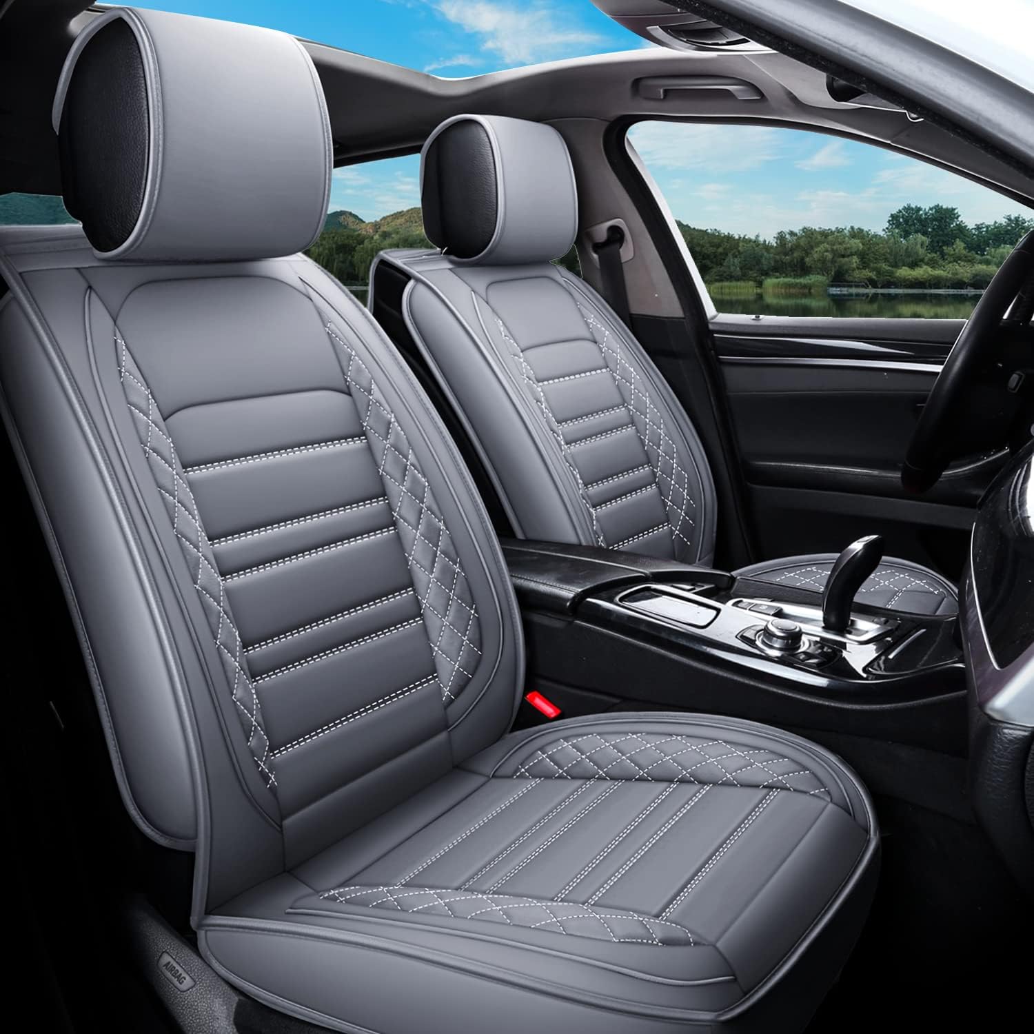 Car Seat Covers Full Set, 5 Seats Universal Leather Seat Cover for Cars Non-Slip Automotive Seat Covers Fit for Most Sedan SUV Truck (Full Set, Black)