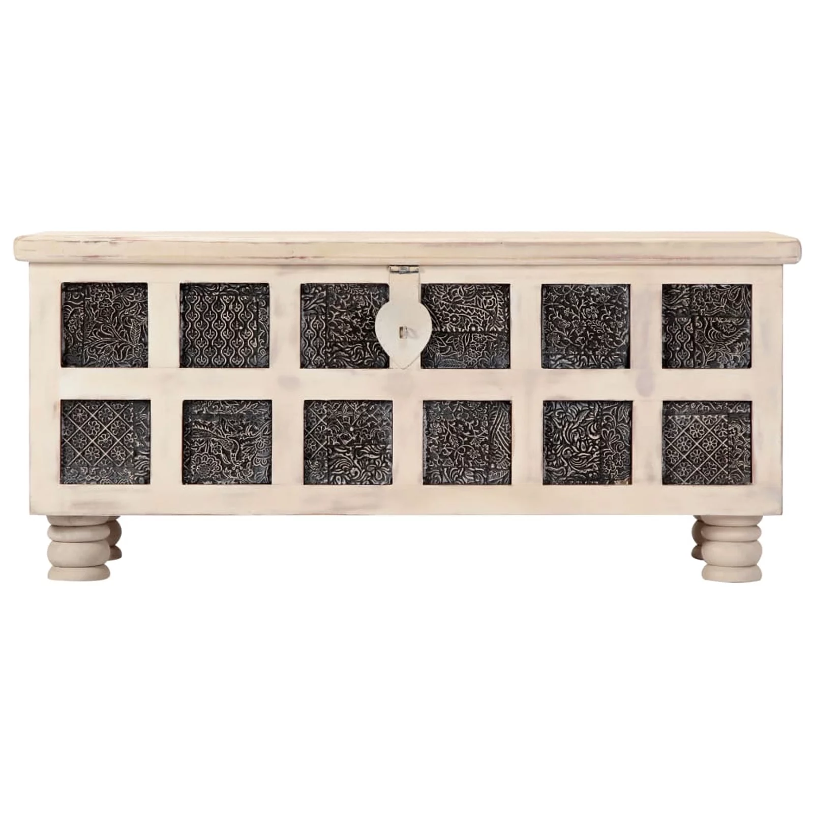 Dcenta Storage Chest Acacia Wood Blanket Box Wooden Trunk White for Bedroom, Closet