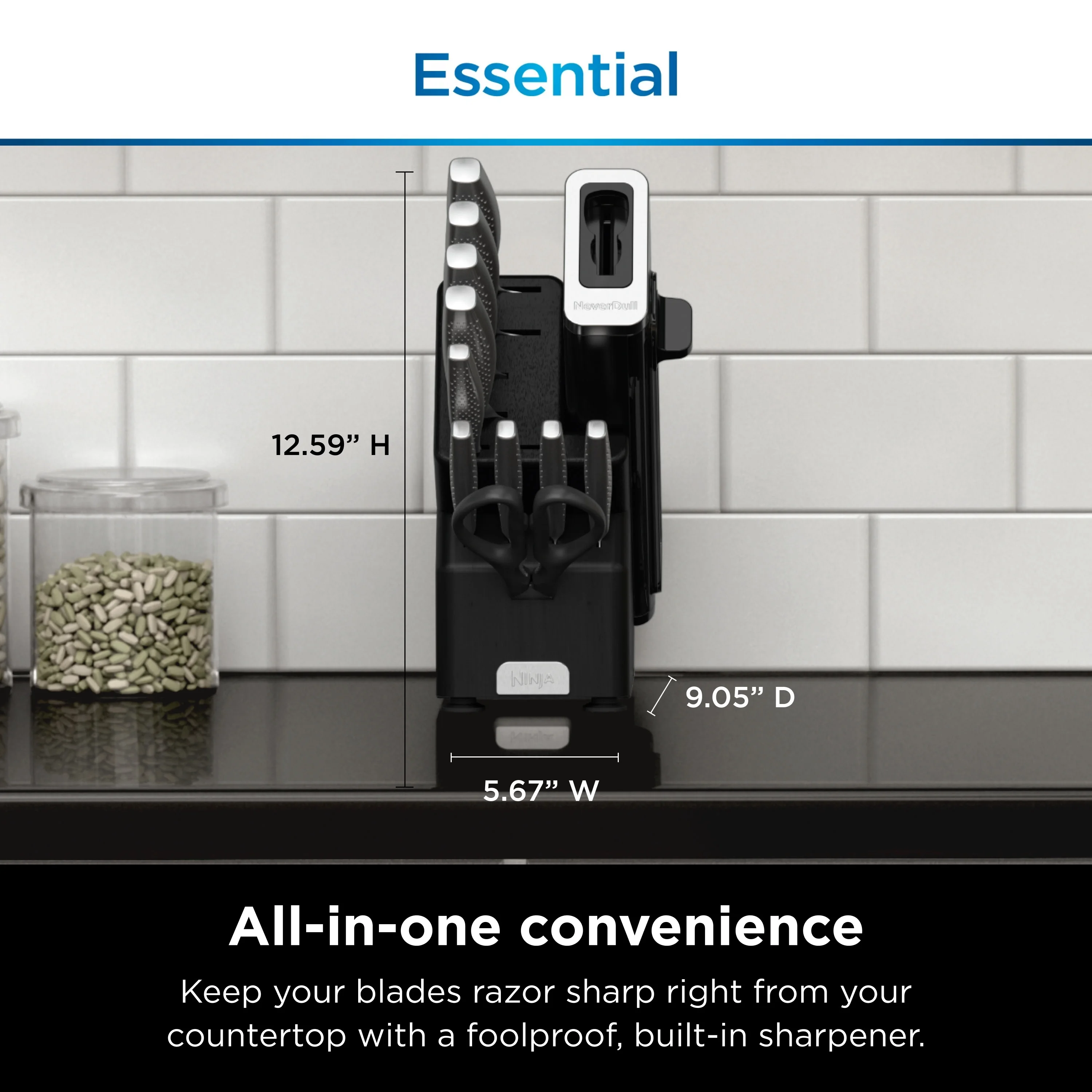 Ninja NeverDull Essential 12-Piece Stainless Steel Knife System with Built-in Sharpener, K22012