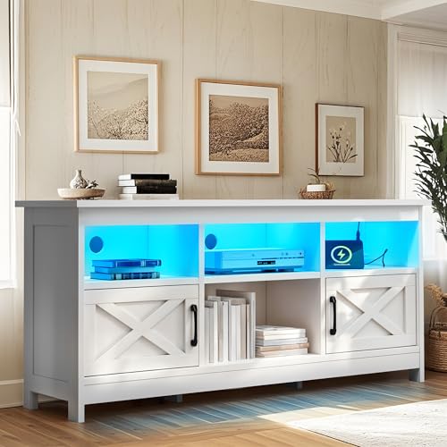 YITAHOME TV Stand for 65 Inch TVs, Entertainment Center with Storage Cabinets, Power Outlet & LED Light