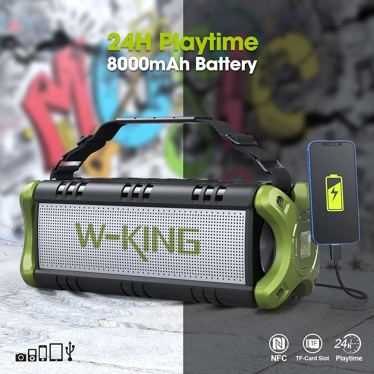 Bluetooth Speaker, W-KING 50W Deep Bass Portable Loud Bluetooth Speaker