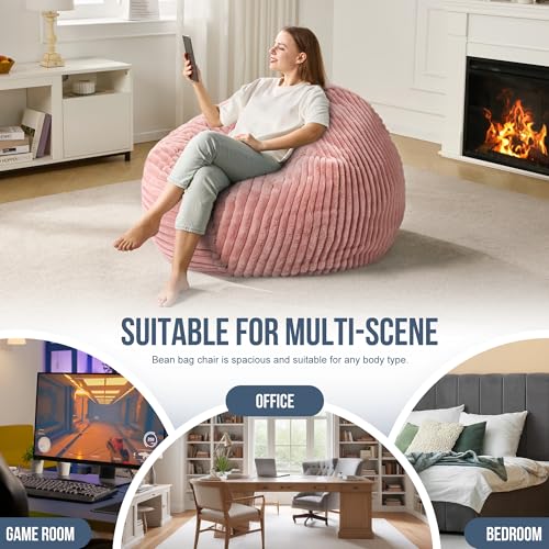 Hobestluk 5ft Bean Bag Chairs for Adults Large Beanbag Chair with Stripe Plush Cover Big Bean Bag Chair for Living Room Bedroom Dorm Office -Black