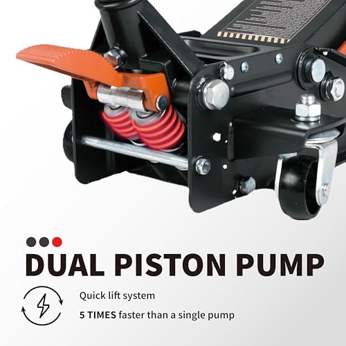 3-Ton (6600lbs) Low-Profile Dual Pistons Heavy-Duty Steel Racing Floor Jack with Quick Lift Hydraulic Pump
