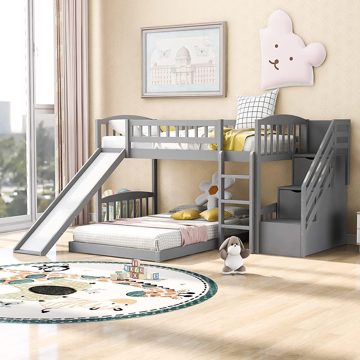 COODENKEY Twin Over Full Bunk Bed with Safety Guardrails & Ladder,Can be Separated,No Box Spring Needed, Perfect for Kids Bedroom, 78.7×55.9×62.3
