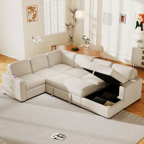 L-Shaped Pull Out Sleep Sofabed,Modern Reversible Sleeper Sectional Sofa Chenille Upholstered Button Tufted Decor with Storage Chaise