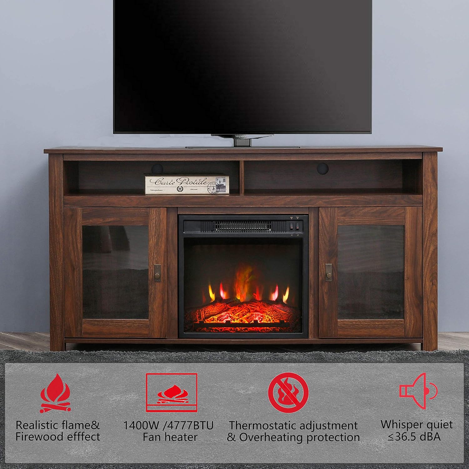 Electric Fireplace TV Stand Entertainment Center Corner Electric Fireplace Console Fireplace Heater for TVs up to 60"