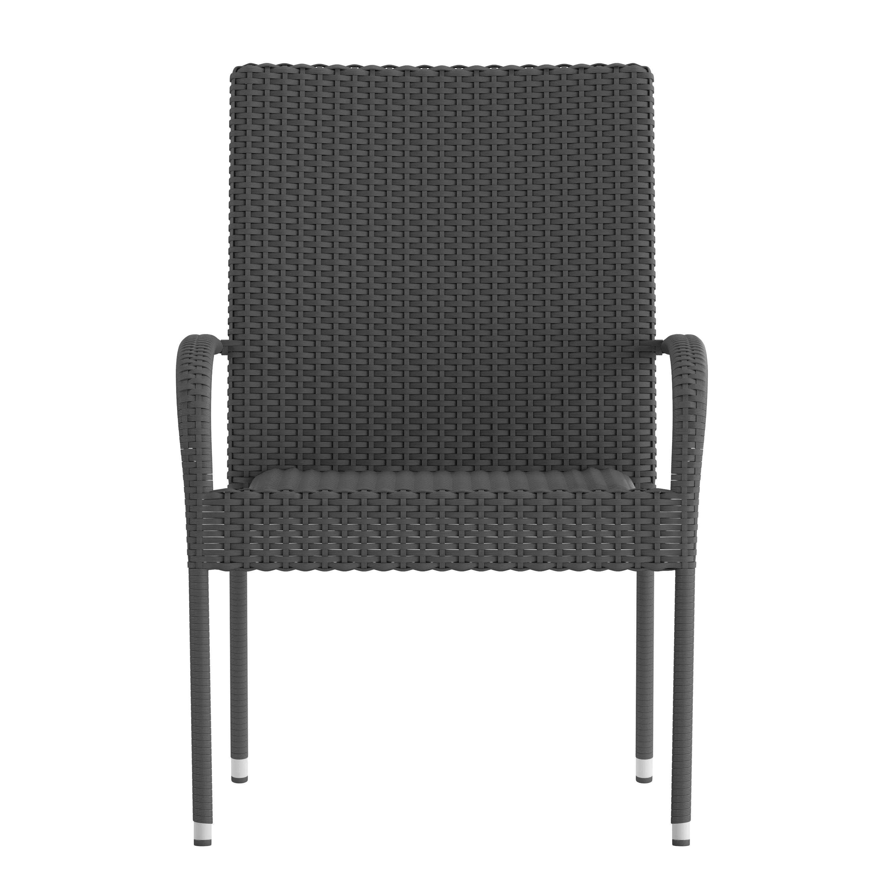 Emma + Oliver Stacking All-Weather Gray Wicker Wrapped Powder Coated Steel Patio Club Chair for Indoor and Outdoor Use - Set of 2