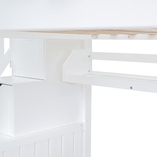 SOFTSEA Twin Over Twin Bunk Bed with Slide and Storage Solid Wood Bunk Bed Frame with Staircase and Drawers, Pink
