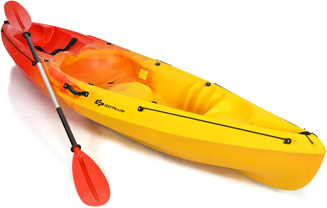 10.2FT Sit-On-Top Fishing Kayak, Portable Surfing Kayak Raft with Aluminum Paddle & Bungee Storage, 1-Person Recreational Kayak Boat for River
