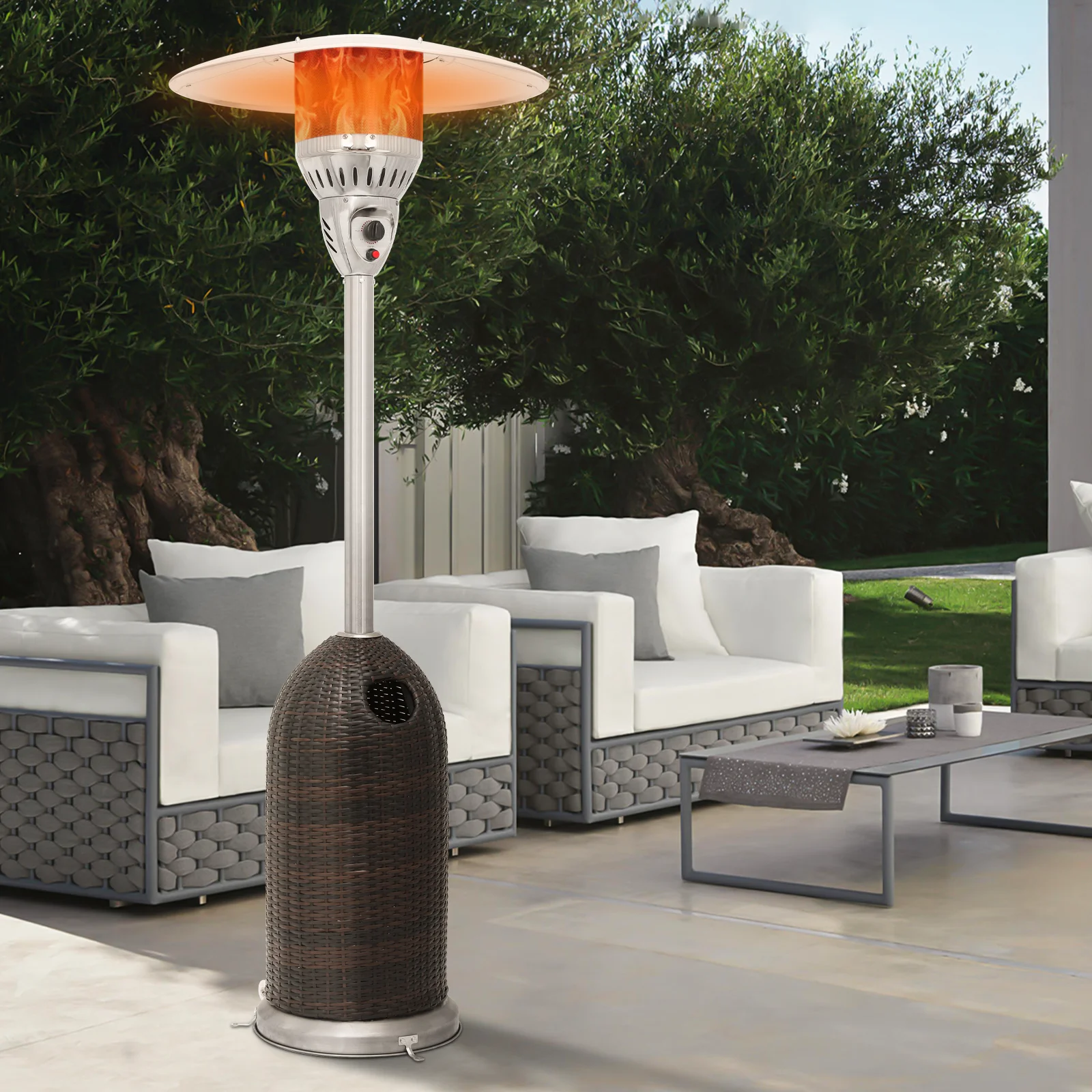 Magshion Outdoor Patio Heater, 41,000 BTU Gas Propane Heater, 80" Floor Standing Patio Heater with Wheels for Commercial & Residential, Brown