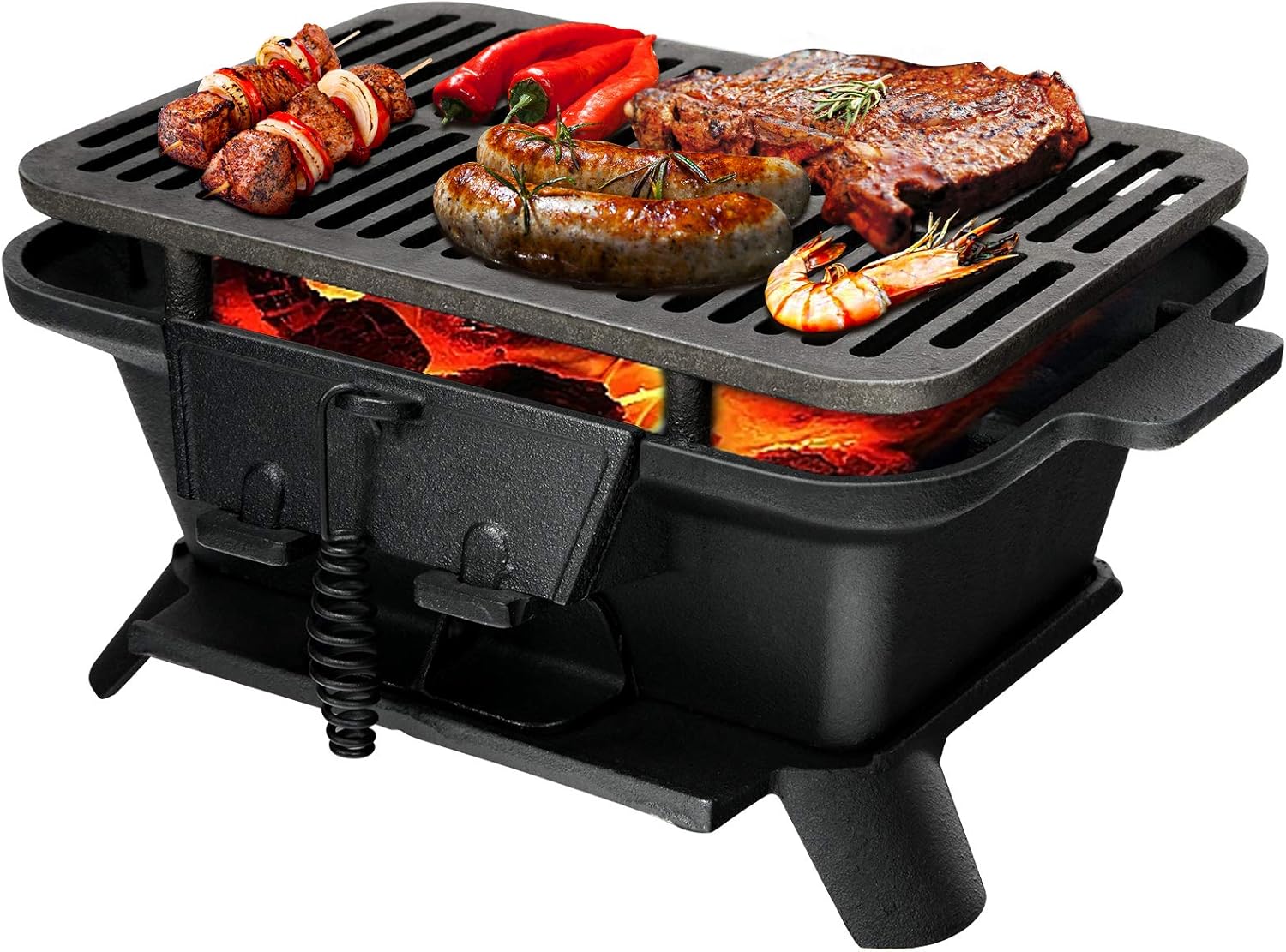 Giantex Charcoal Grill Hibachi Grill, Portable Cast Iron Grill with Double-sided Grilling Net, Air Regulating Door, Fire Gate