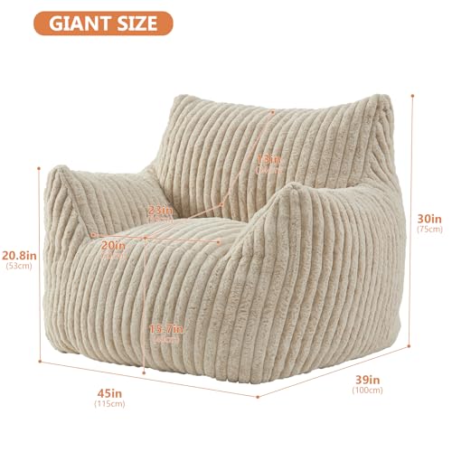 Giant Bean Bag Chairs for Adults with Filling Plush Fluffy Bean Bag Chairs for Teens with Armrests Comfy BeanBag Lazy Couch Sofa Chair for Bedroom