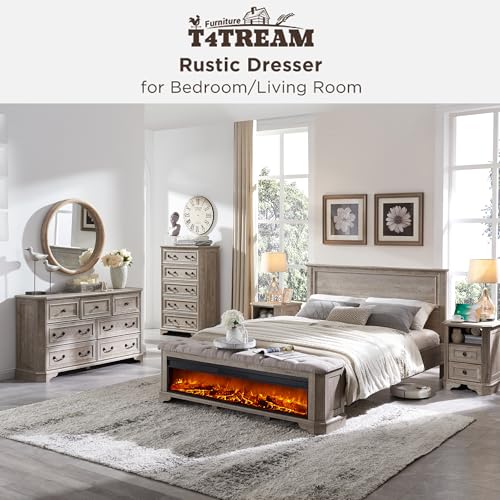 T4TREAM Farmhouse 5 Drawers Dresser for Bedroom, 48" Tall Wood Rustic Chest of Drawers with Natural Texture, Vintage Design