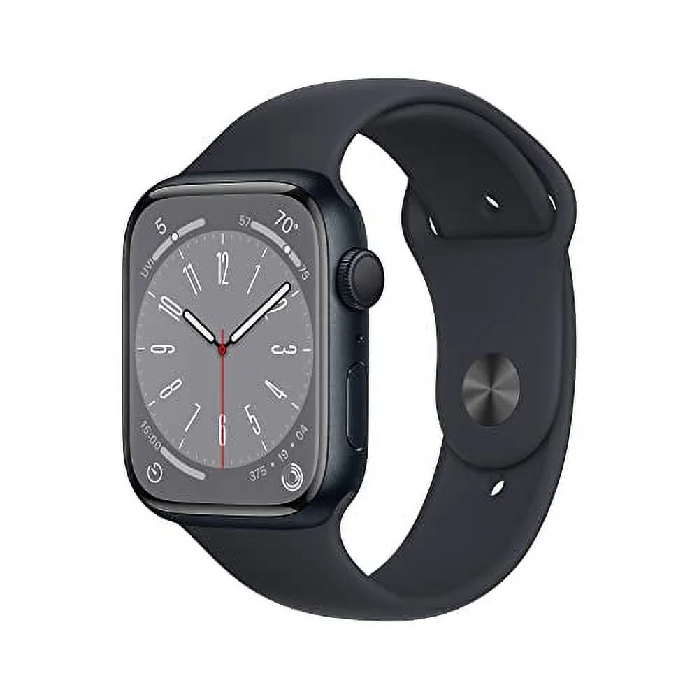 Apple Watch Series 8 GPS 45mm Midnight Aluminum Case with Midnight Sport Band - M/L. Fitness Tracker, Blood Oxygen & ECG Apps