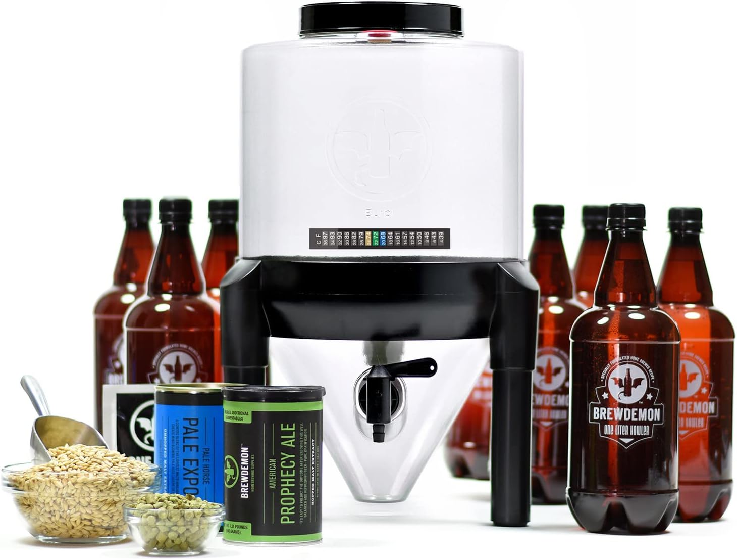 BrewDemon Craft Beer Brewing Kit with Bottles - Conical Fermenter Eliminates Sediment and Makes Great Tasting Home Made Beer