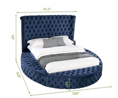 Queen Size Circle Platform Bed Frame with Bluetooth Speakers and USB, Velvet Tufted Upholstery Storage Bed Made with Wood
