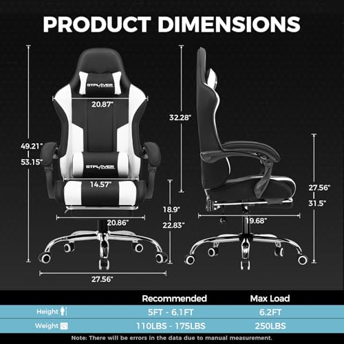 GTPLAYER Gaming Chair, Computer Chair with Footrest and Lumbar Support