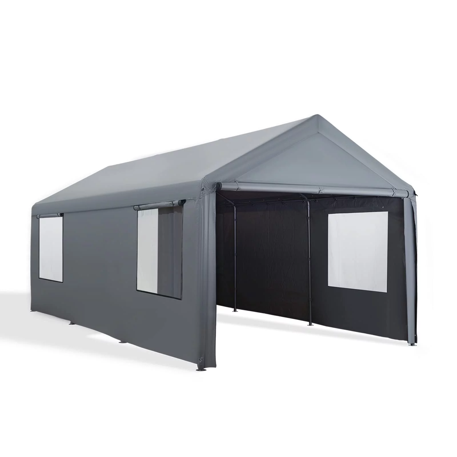Gardesol Carport, 12'x20' Extra Large Heavy Duty Carport with Removable Sidewalls & Doors, Portable Garage Car Canopy for Car, Truck, SUV, Beige