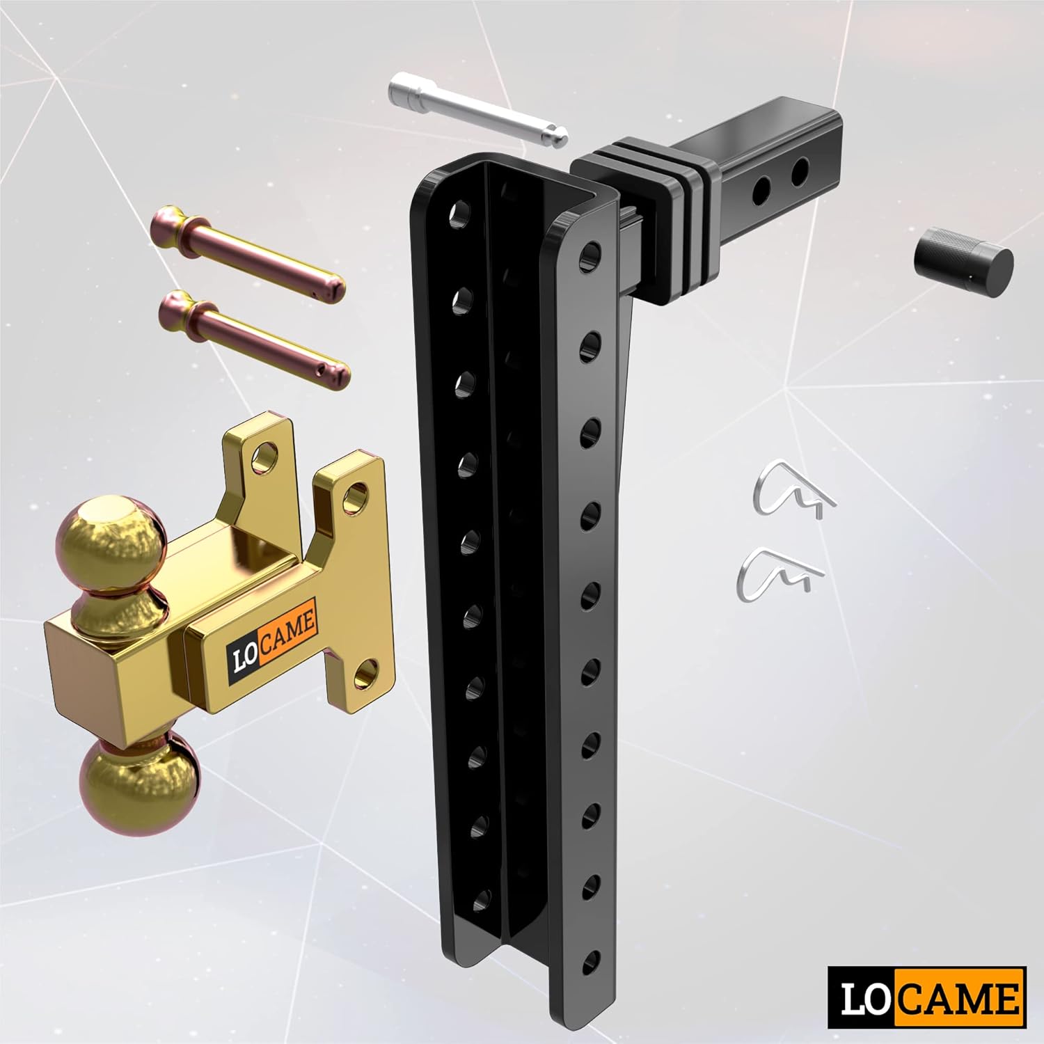 LOCAME Adjustable Trailer Hitch, Fits 2-Inch Receiver, 15-Inch Drop/Rise Drop Hitch ,21,000 LBS GTW--Tow Hitch for Heavy Duty Truck with Double Pins