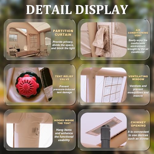 10-12 Person Large Inflatable Tent for Camping,Blow up Tents with Canopy,10 * 13ft Inflatable House Tent with Stove Jack