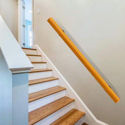 Wood Handrails for Indoor Stairs, 6ft Safety Non-Slip Stair Railing, Professional Pine Handrails Support Rod Complete Kit