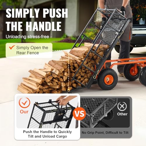 VEVOR 400lbs Steel Garden Dump Cart, Heavy Duty Garden Wagon Yard Dump Wagon with Removable Sides, Convert to Flatbed, Utility Liner