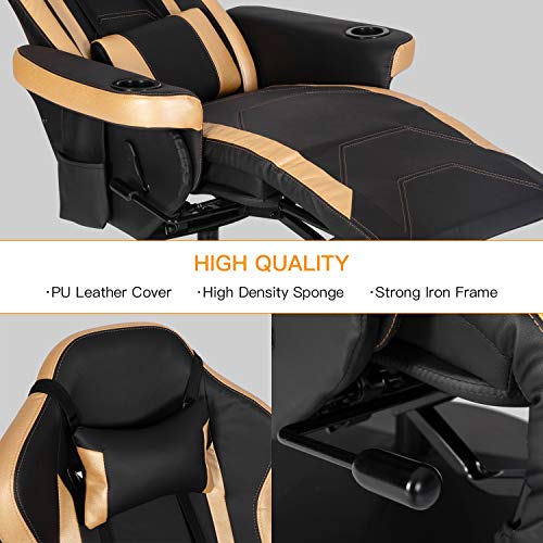 Modern-Depo Gaming Recliner Chair with Speakers, Massage, High Back, Cupholder, Headrest, Lumbar Support