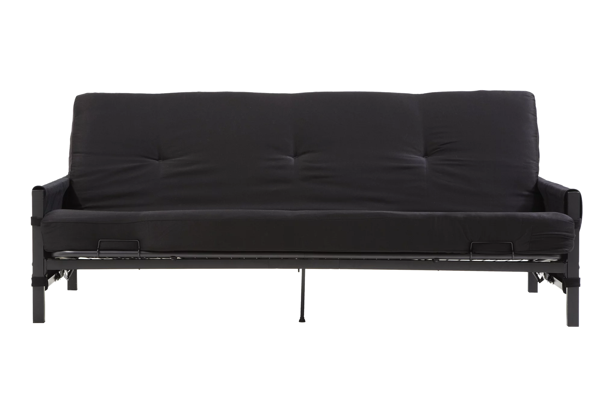 DHP Fairview Futon Set with Black Metal Frame, 6" Mattress and Storage Pockets, Black