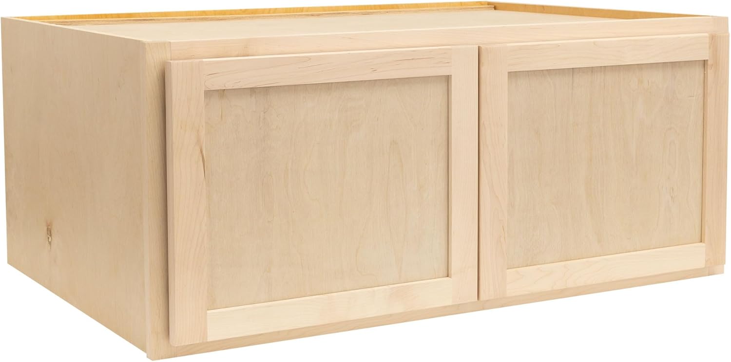 Quicklock RTA (Ready-to-Assemble) 30" Tall Wall Kitchen Cabinets - Shaker Style | 100% Hardwood | Made in America | Soft Close Hardware (Raw Maple