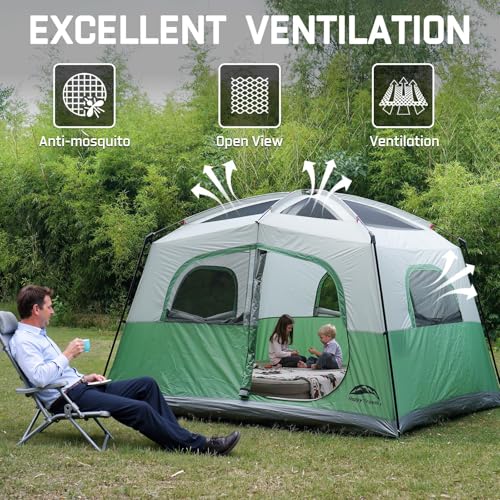 Happy Travel Tent 6 Person Tents for Camping, Waterproof Easy Setup Camping Tent with Rainfly