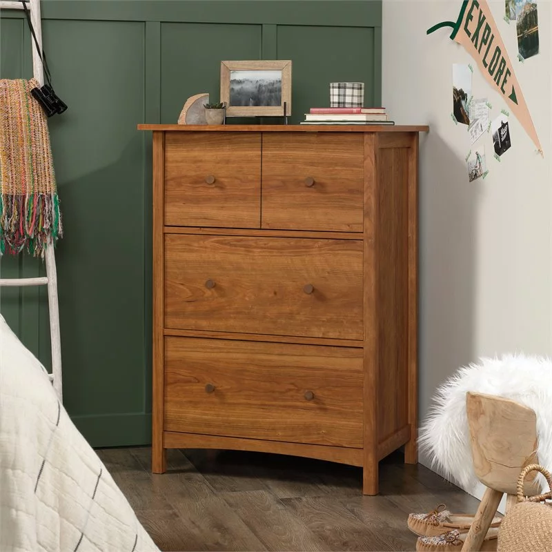 Pemberly Row Engineered Wood Secretary Desk/Chest in Prairie Cherry