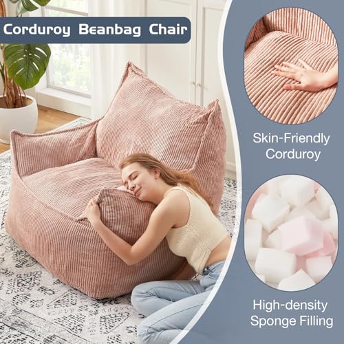 Giant Bean Bag Chair Sofa for Adults Teens, Comfy Corduroy Large Bean Bag Chairs with Armrests for Bedroom Living Room