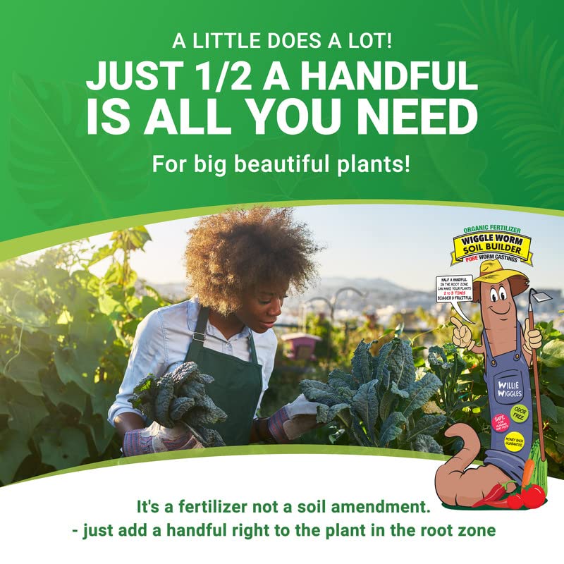 Wiggle Worm 100% Pure Organic Worm Castings Fertilizer, 30-Pounds - Improves Soil Fertility and Aeration for Houseplants, Vegetables, Gardens