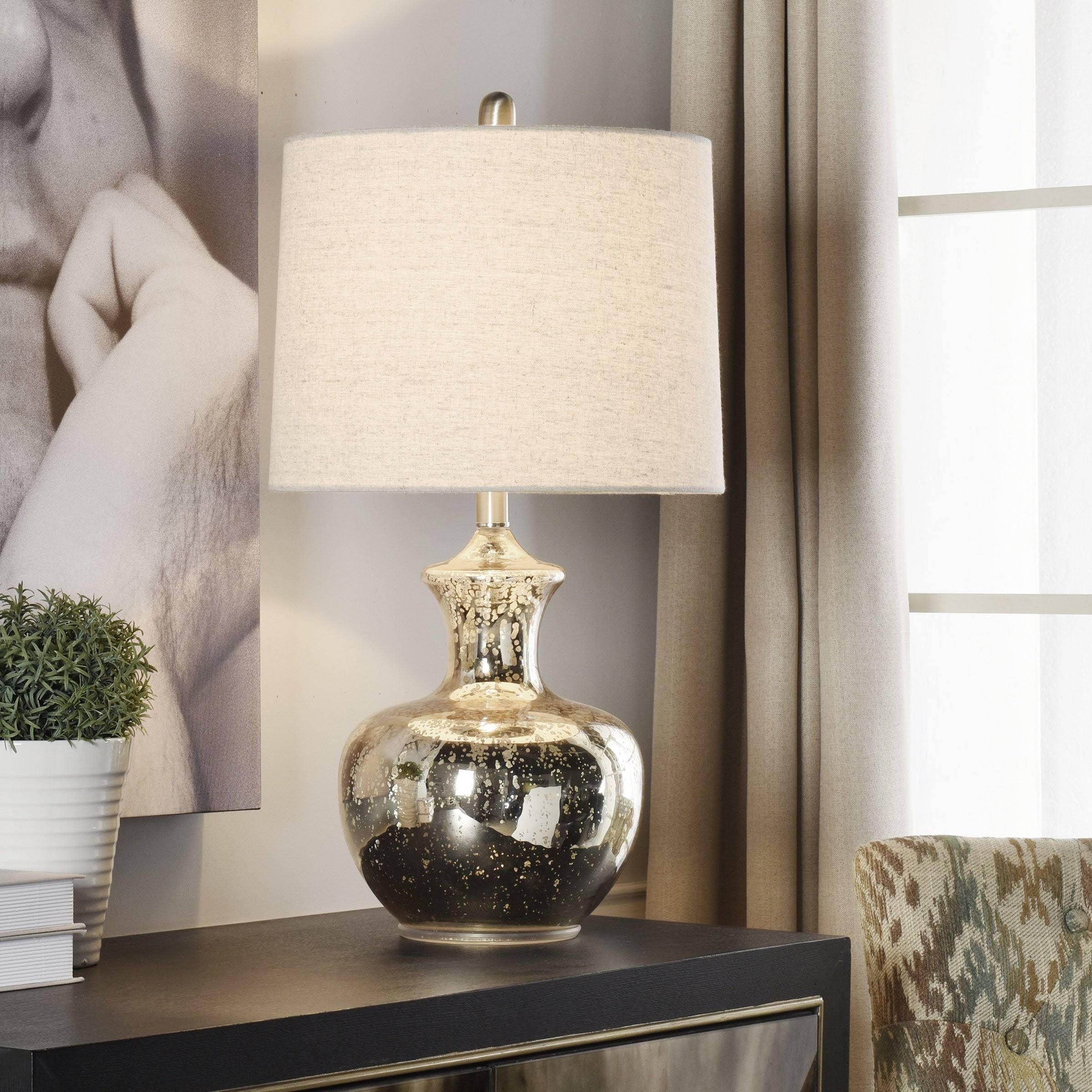 StyleCraft Mercury Glass Silver Mercury Table Lamp - Off White Shade