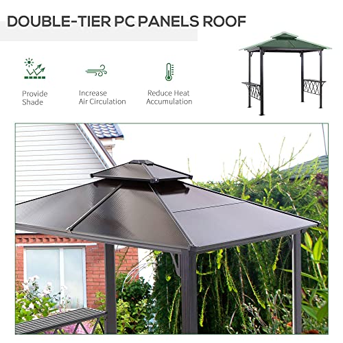 Outsunny 9' x 5' Grill Gazebo, Hardtop BBQ Gazebo Canopy with 2-Tier Polycarbonate Roof, Shelves Serving Tables and Hooks