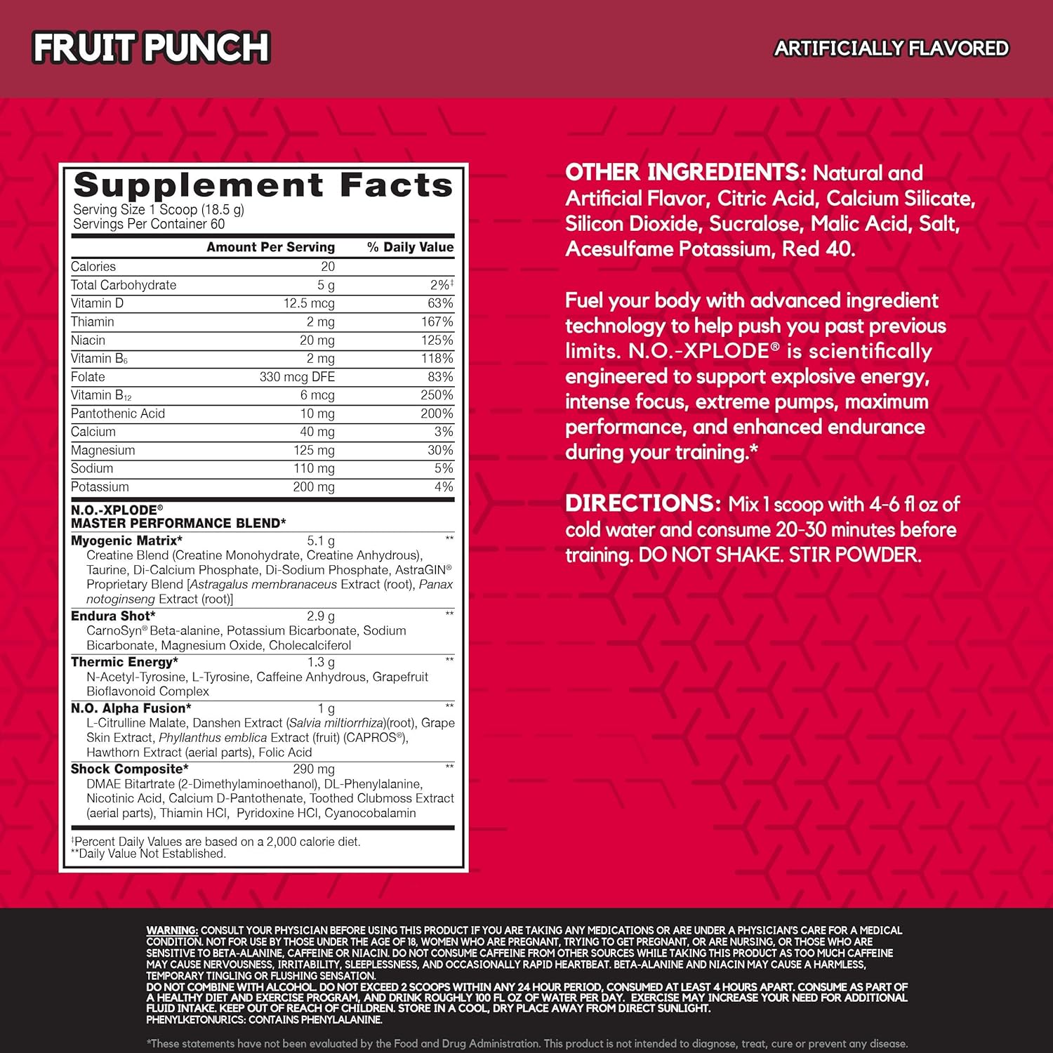 BSN N.O.-XPLODE Pre Workout Supplement with Creatine, Beta-Alanine, and Energy, Flavor: Fruit Punch, 60 Servings Pack of 2